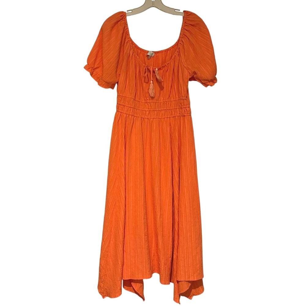 Indulge Instyle Orange Smocked Shortsleeve Dress Lightweight Crepe Cottagecore L